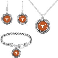 Game Day Outfitters NCAA 3-Piece Jewelry Set - Necklace, Bracelet, Earrings with NCAA Emblem Pendant & Bling Rhinestones