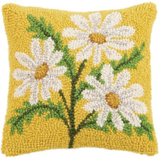 Peking Handicraft Daisy Hook Pillow, 10-inch Square, Wool and Cotton