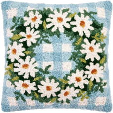 Peking Handicraft Daisy Wreath Hook Pillow, 16 X 16-Inch, Blue