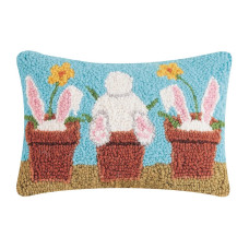 Peking Handicraft Vase Rabbits Hook Pillow 8x12"