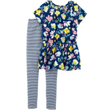 Carter's Kid Girls' 2-Piece Floral Top & Striped Legging Set Carter's Kid Girls' 2-Piece Floral Top & Striped Legging Set