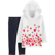 Carter's Baby Girl 2-Piece Glitter Heart Hoodie & Knit Denim Pant Set